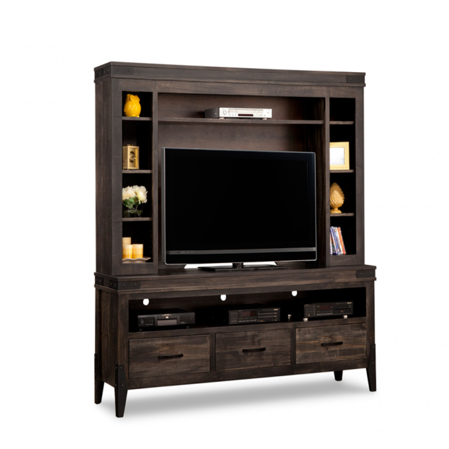 chattanooga 74 wall unit, living room, living room furniture, console, tv console, wall unit, tv, hdtv, storage, storage ideas, solid wood, made in Canada, Canadian made, maple, oak, cherry, solid maple, heritage maple, solid oak, solid cherry, rustic, rustic design, drawer, drawers, shelves, storage solutions, custom, custom furniture