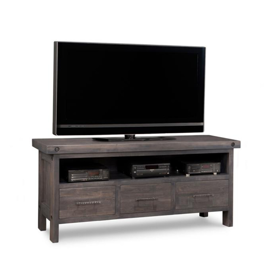 rafters 62 tv console, living room, living room furniture, console, tv console, tv, hdtv, storage, storage ideas, solid wood, made in Canada, Canadian made, maple, oak, cherry, solid maple, heritage maple, solid oak, solid cherry, rustic, rustic design, drawer, drawers, shelves, storage solutions, custom, custom furniture, entertainment