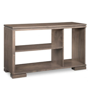 cordova sofa table, handstone, solid wood, rustic wood, made in canada, canadian made, living room table, drawers, open shelf table