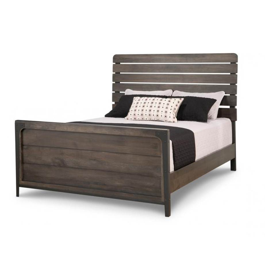 portland bed, handstone, solid wood, rustic wood, metal accents, modern, urban, contemporary, maple, rustic wood, queen bed, king bed, made in canada, canadian made, master bedroom,
