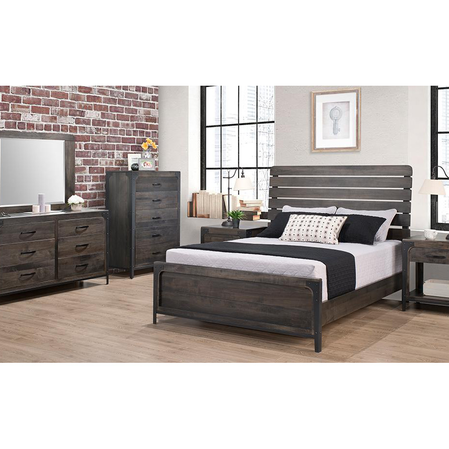 portland bedroom, handstone, solid wood, rustic wood, metal accents, modern, urban, contemporary, maple, rustic wood, dovetailed drawers, made in canada, canadian made, master bedroom