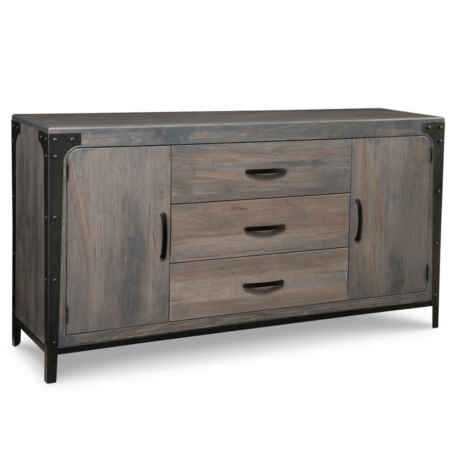 portland sideboard, solid wood, made in canada, handstone, rustic, modern, contemporary, storage cabinet, glass doors, metal accents, custom