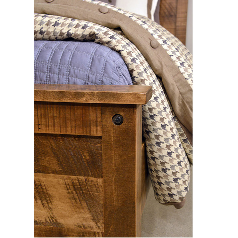 solid wood bed, rustic furniture, made in canada, canadian made, rustic bedroom, queen, king, distressed wood, ruff sawn, adirondack bed