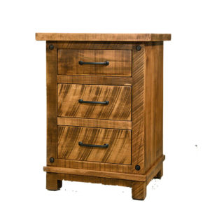 solid wood night stand, rustic furniture, made in canada, canadian made, custom night stand, hand crafted, ruff sawn, distressed wood finish, adirondack night stand