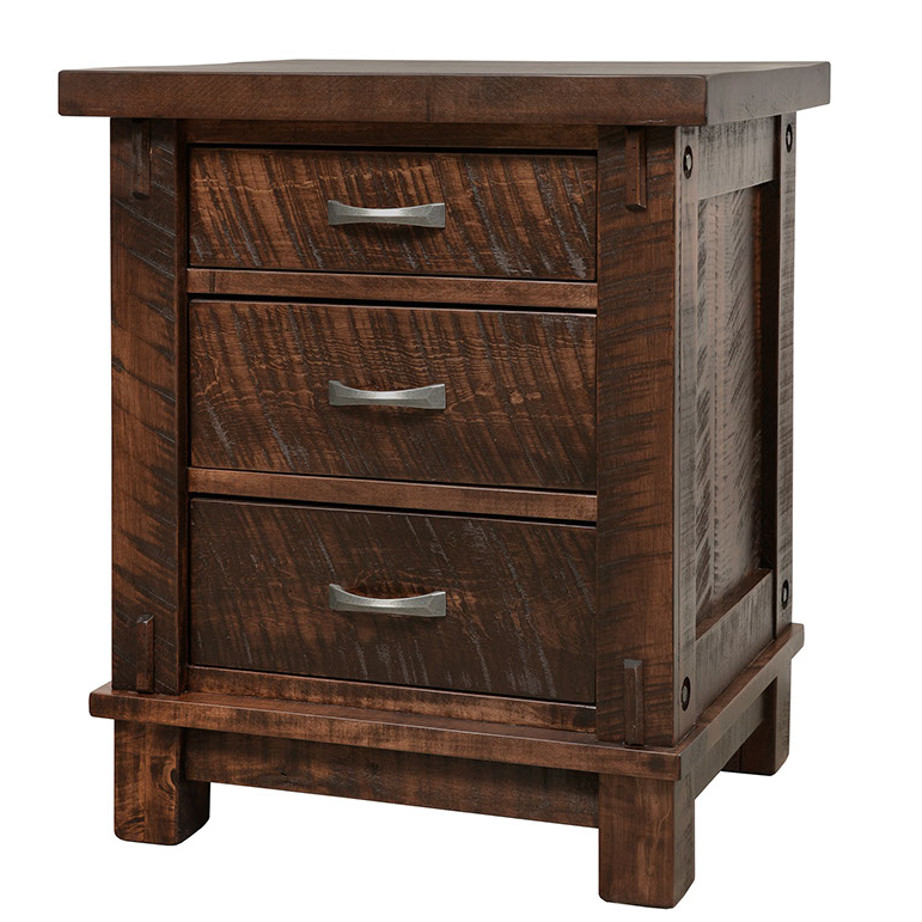 timber night stand, ruff sawn, solid wood furniture, bedroom furniture, rustic wood, made in canada, amish furniture, solid wood, rustic, master bedroom, industrial furniture